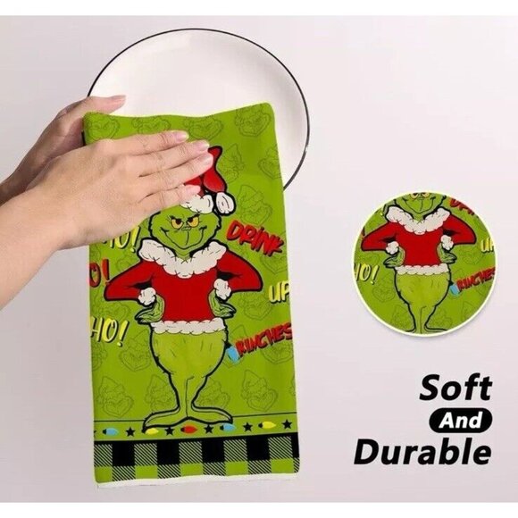 The Grinch Kitchen Dish Towels - Set of 2 Microfiber Christmas Festive Decor New - Picture 3 of 9